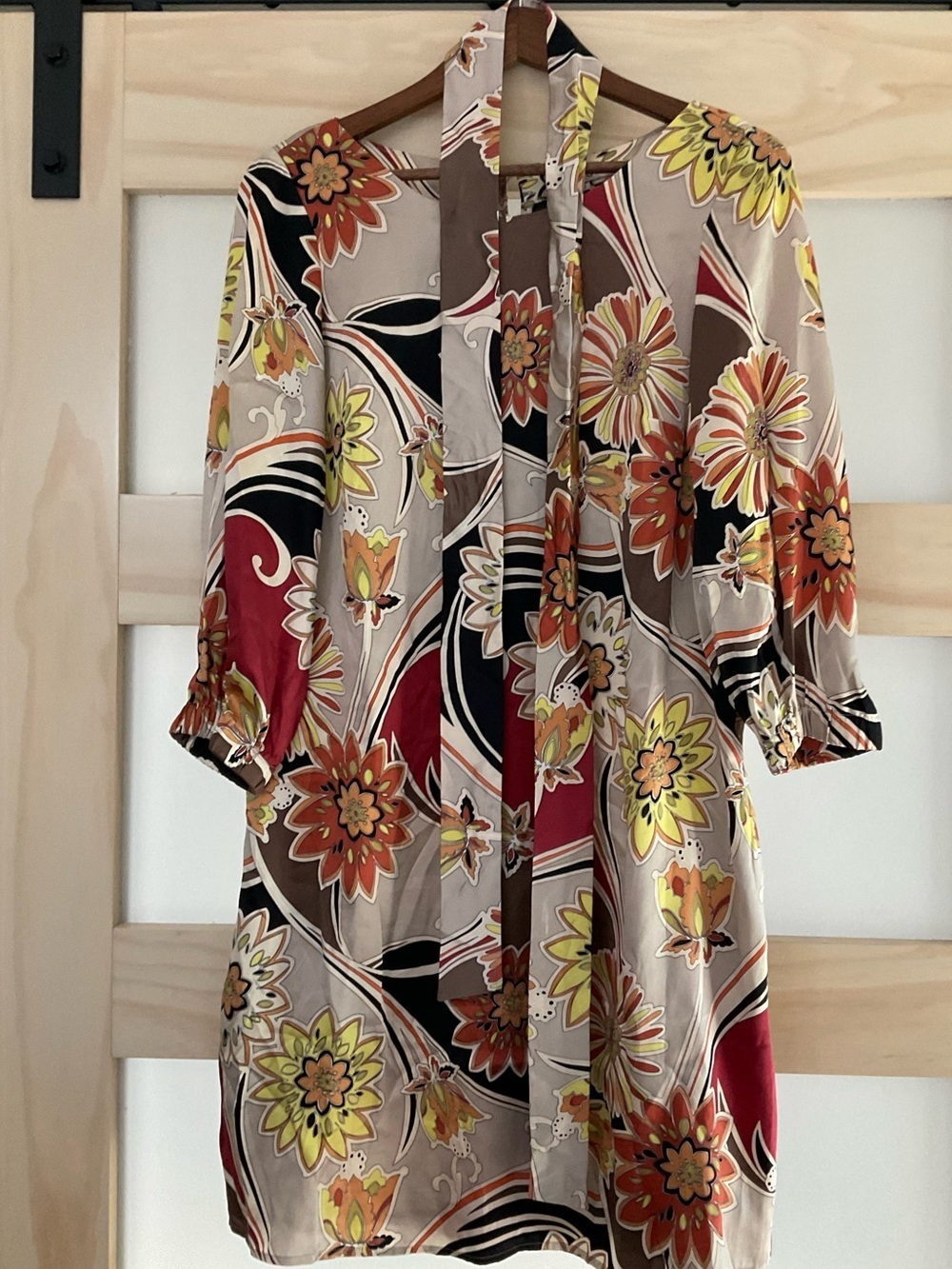 OC Oleg Cassini 100% Silk Floral Belted Mini Dress Size 10
